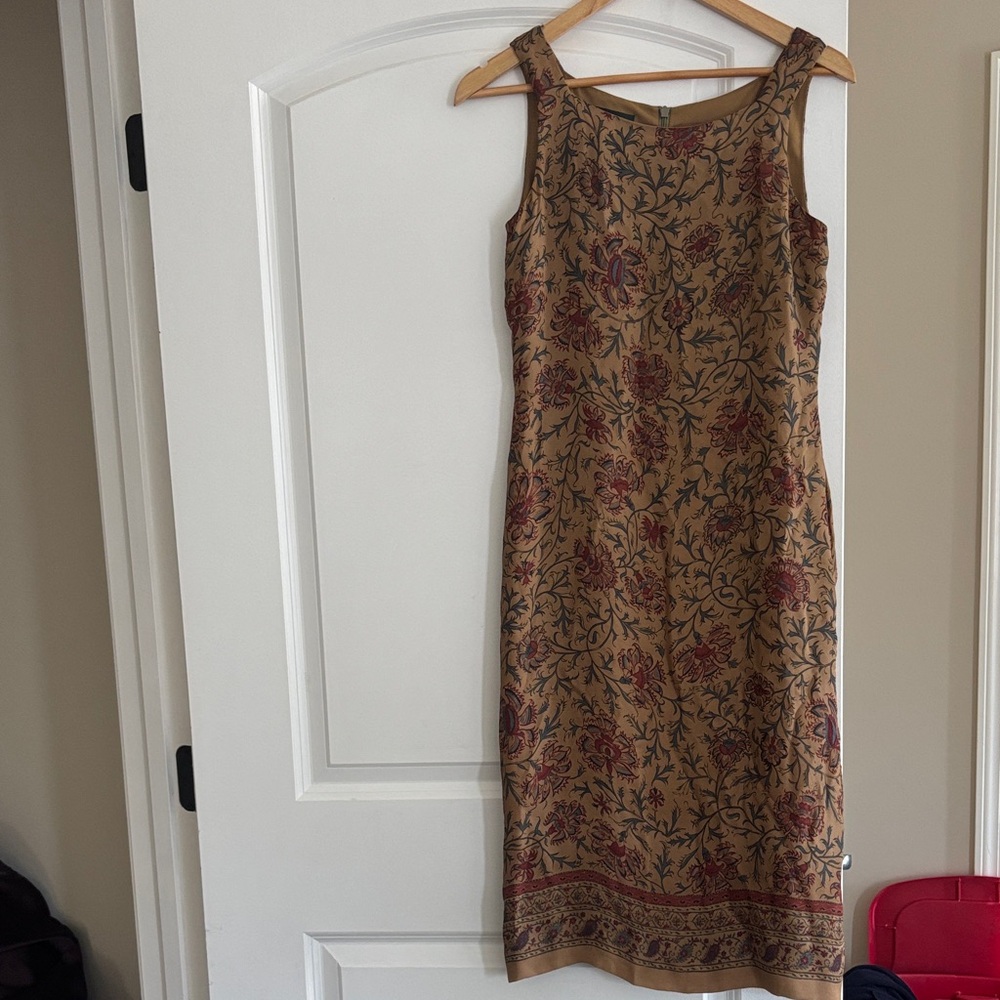 Ralph Lauren Brown and Red Floral Midi Dress